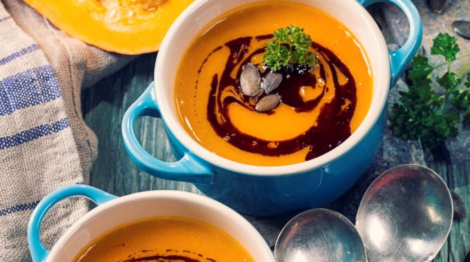 Pumpkin soup in a pot